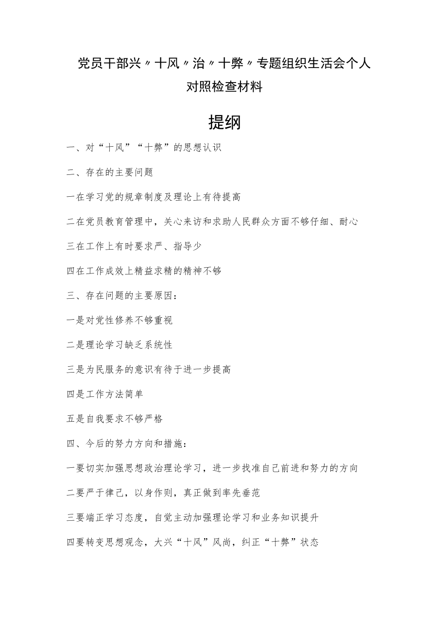 党员干部兴“十风”治“十弊”专题组织生活会个人对照检查材料.docx_第1页