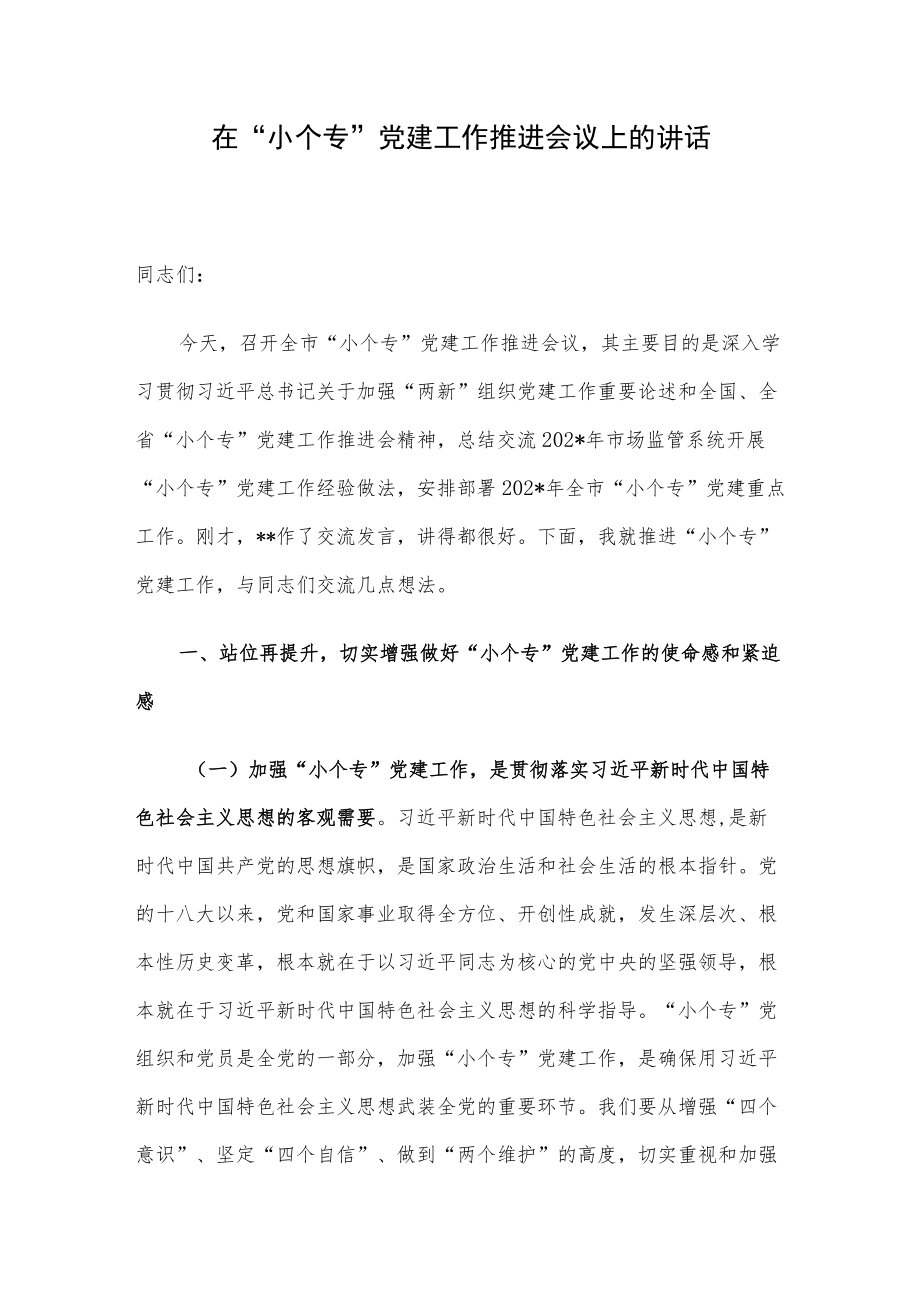 在“小个专”党建工作推进会议上的讲话(1).docx_第1页