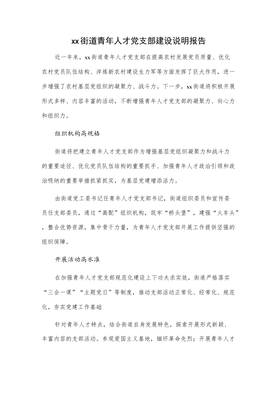 xx街道青人才党支部建设说明报告.docx_第1页