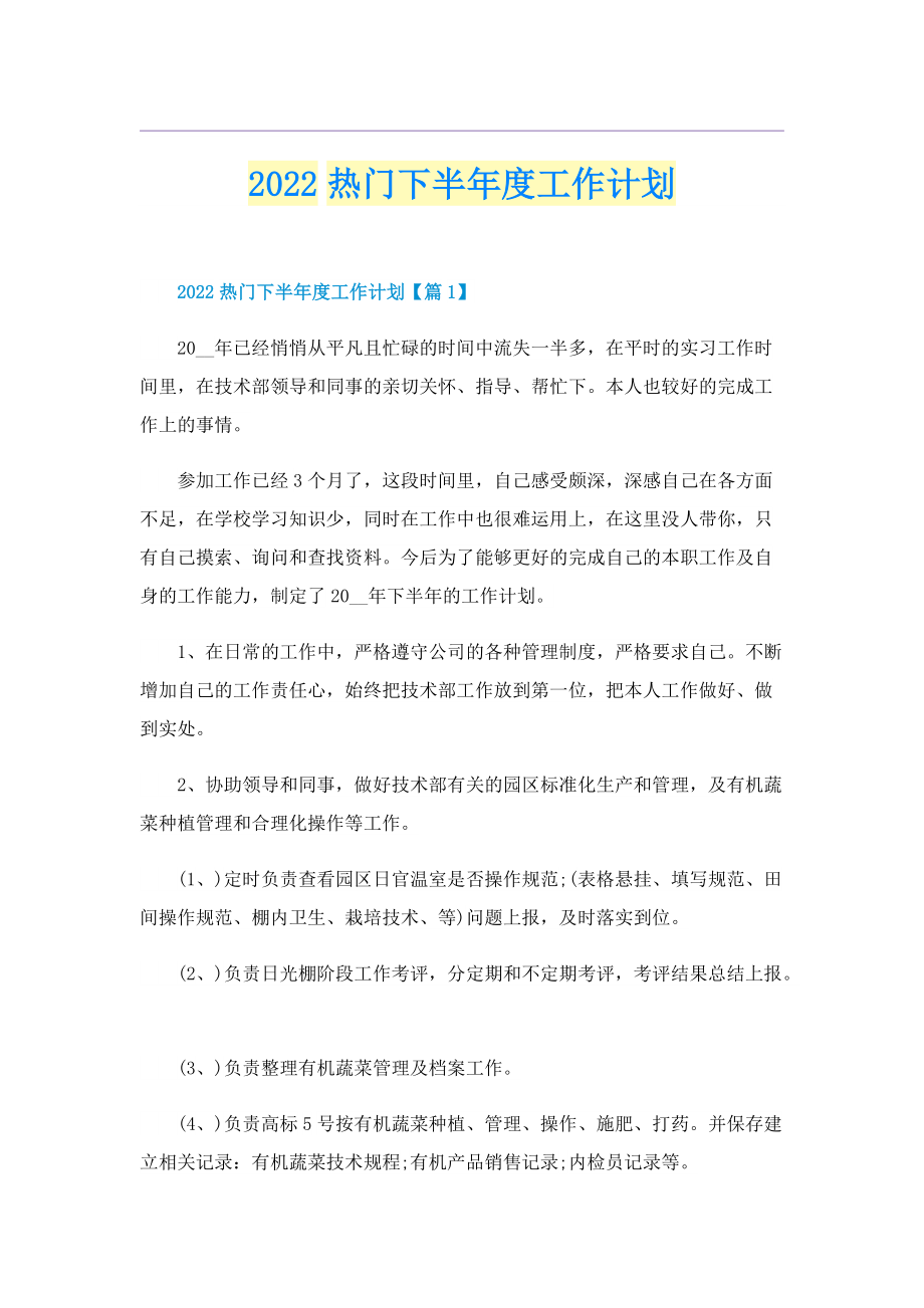 2022热门下半年度工作计划.doc_第1页