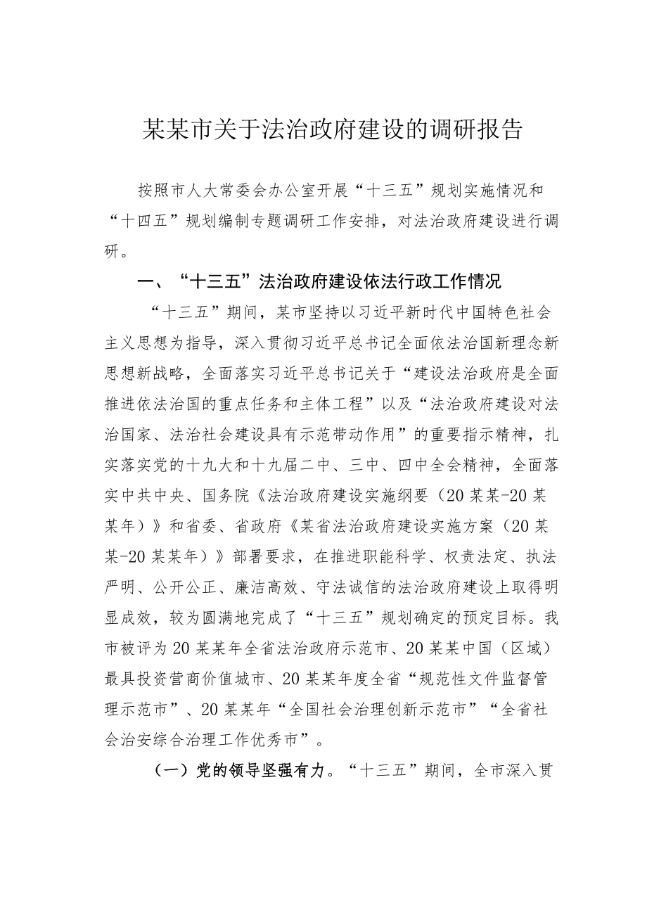 某某市关于法治政府建设的调研报告.docx_第1页