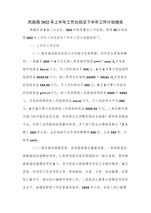 民政局2022上半工作总结及下半工作计划报告（六页）.docx