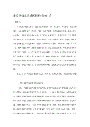 市委书记在某城区调研时的讲话.docx