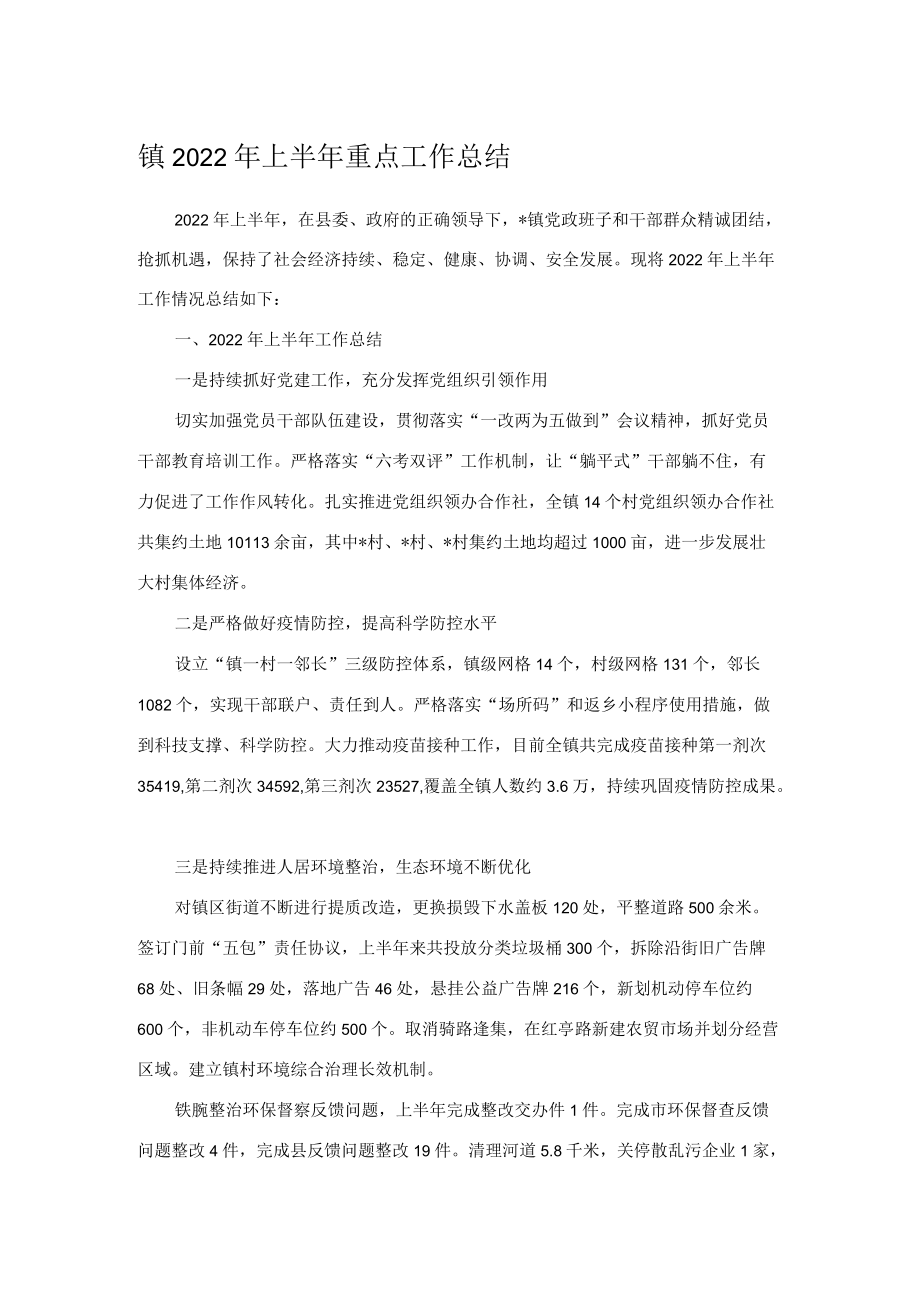 镇2022上半重点工作总结.docx_第1页