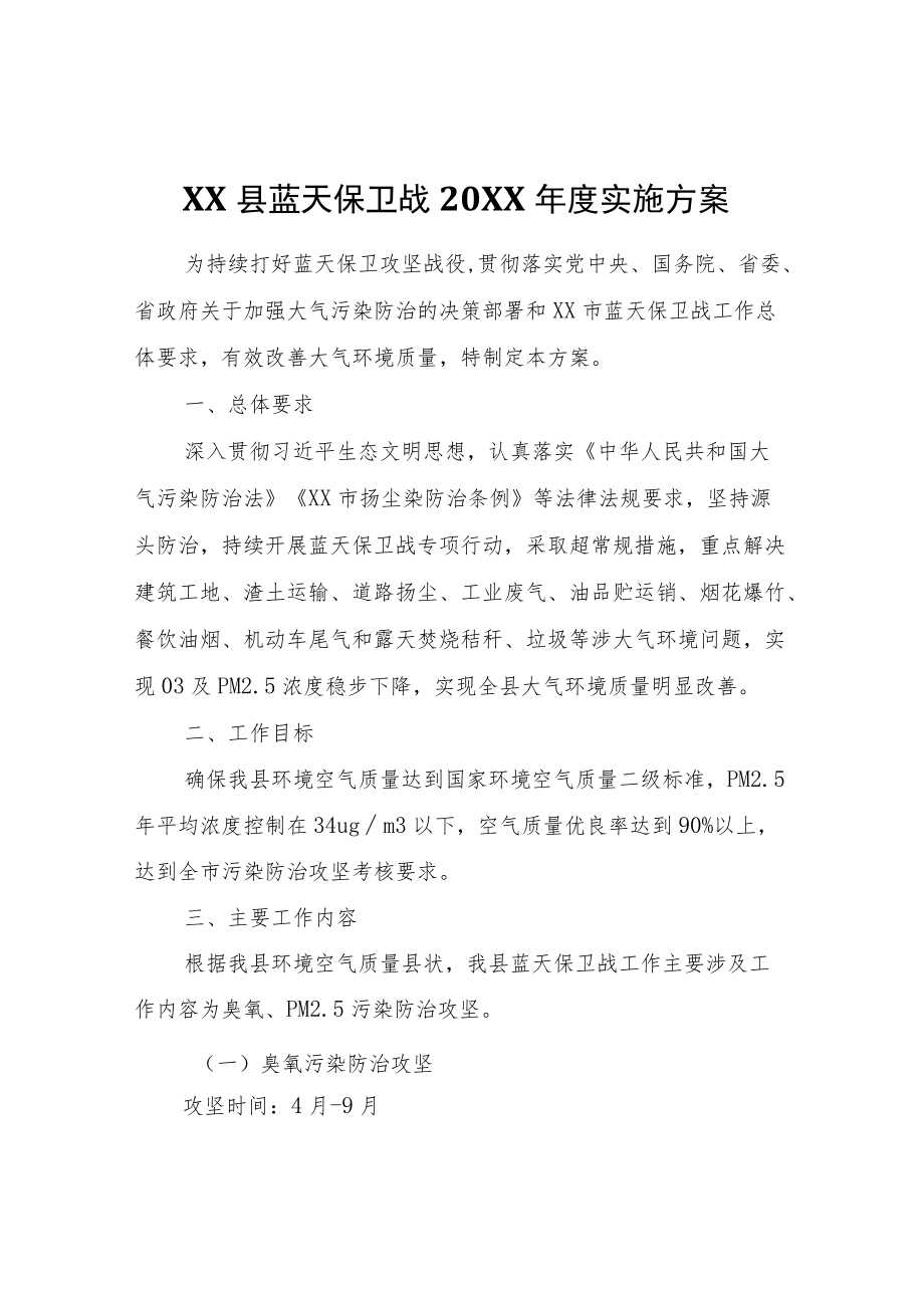 县蓝天保卫战工作领导小组办公室 县蓝天保卫战2022 实施方案.docx_第1页