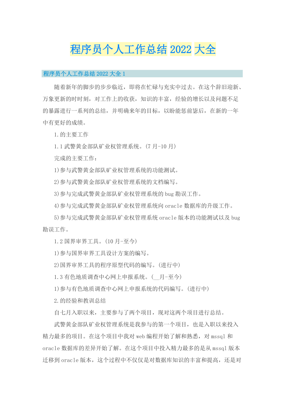 程序员个人工作总结2022大全.doc_第1页