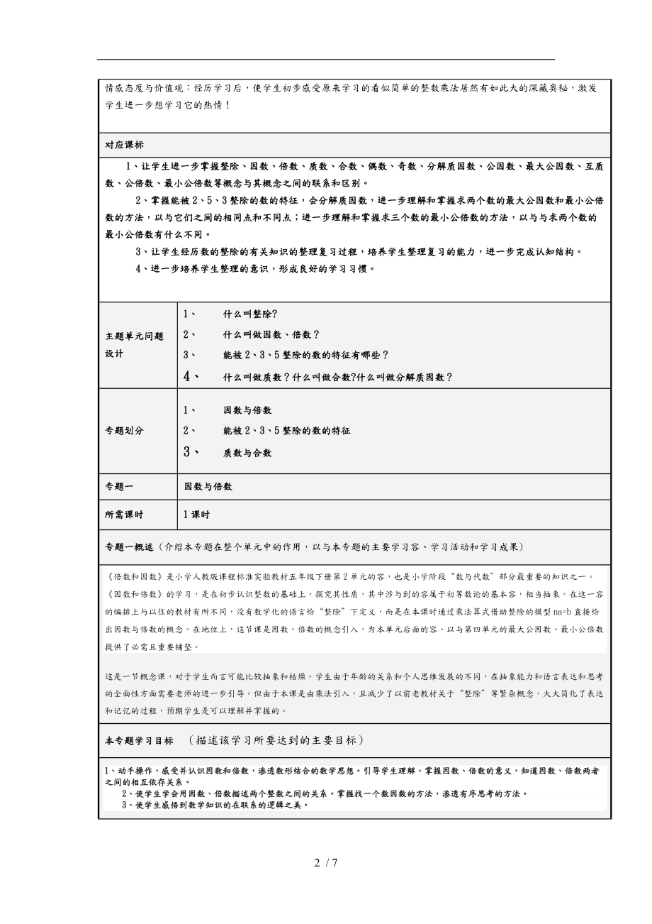 数的整除单元教学设计与思维导图.doc_第2页