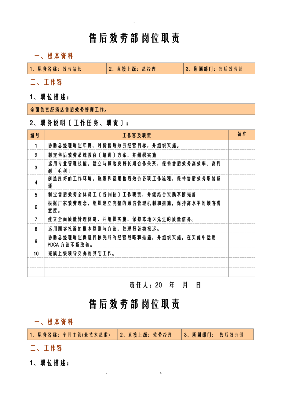 汽车4S店售后服务-岗位职责汇编-修改.doc_第1页