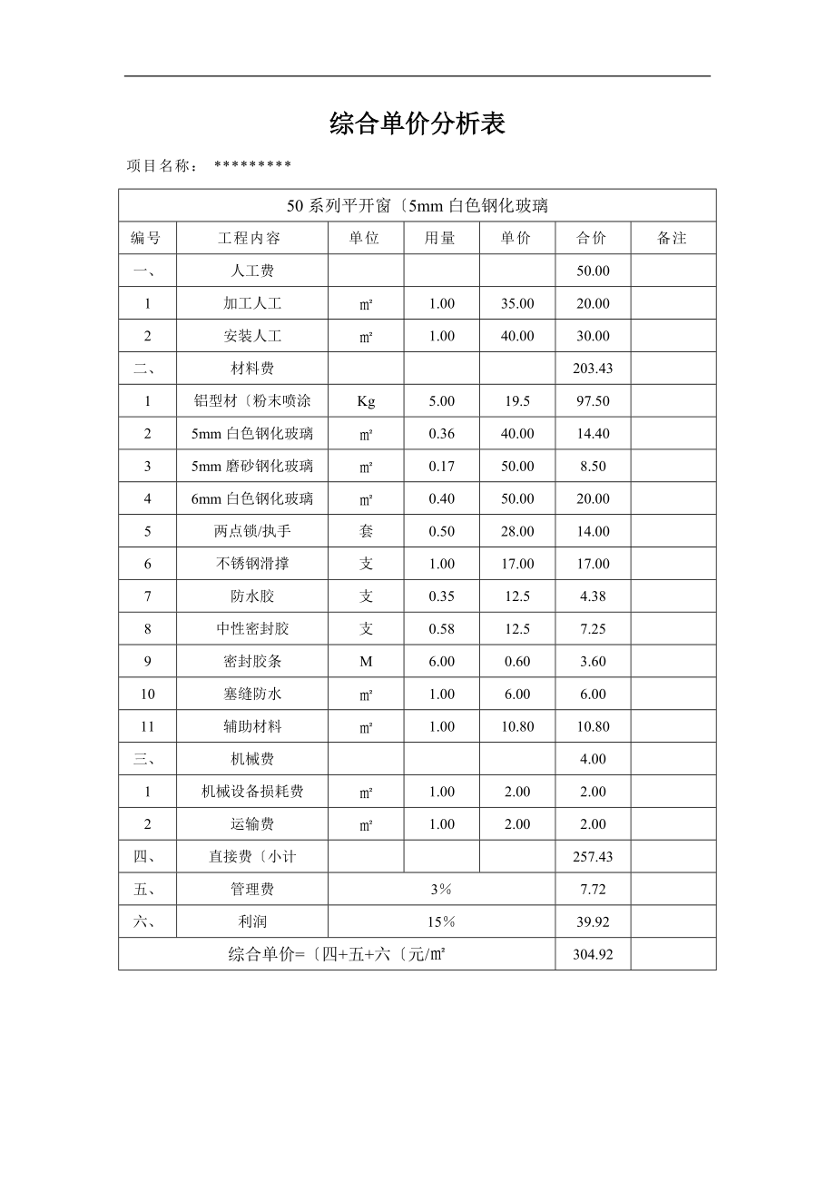 铝合金门窗工程报价规范方案.doc_第3页