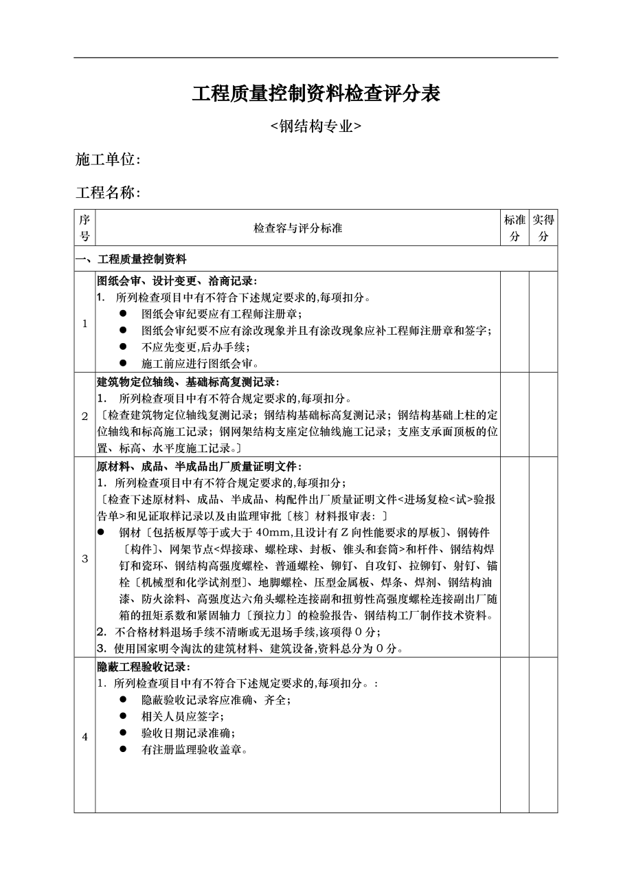 钢筋结构工程质量评分表.doc_第1页