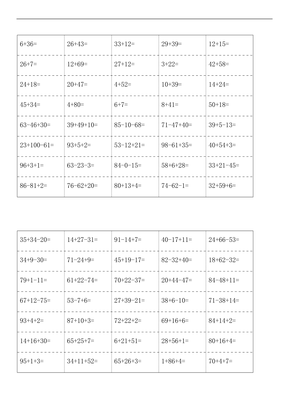 非常强大地小学100以内加减混合运算口算题大整理.doc_第3页