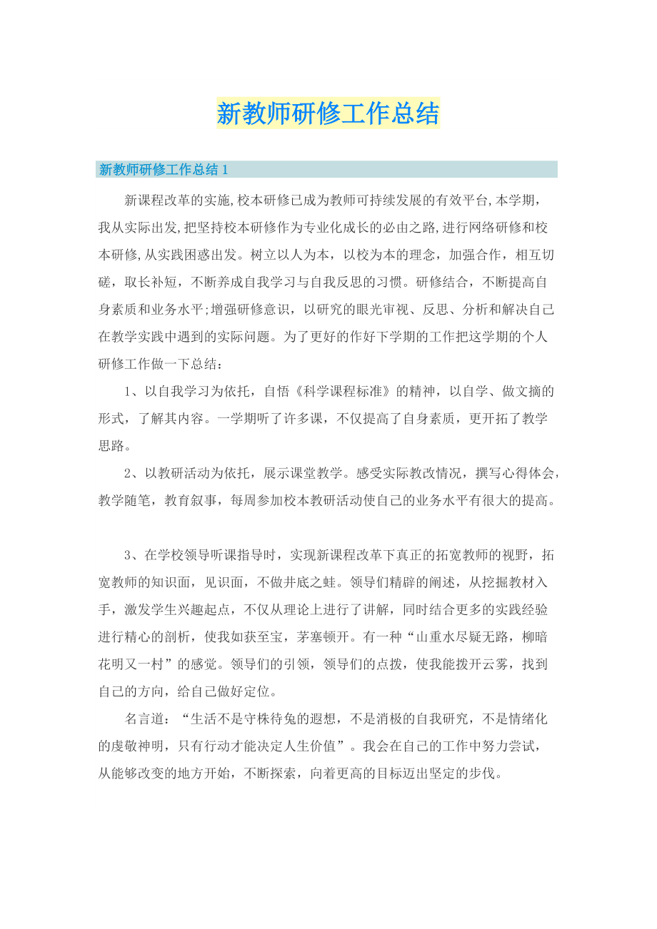 新教师研修工作总结.doc_第1页