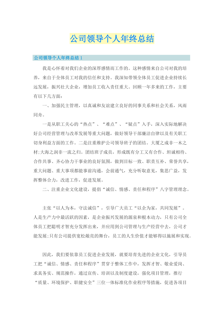 公司领导个人年终总结.doc_第1页