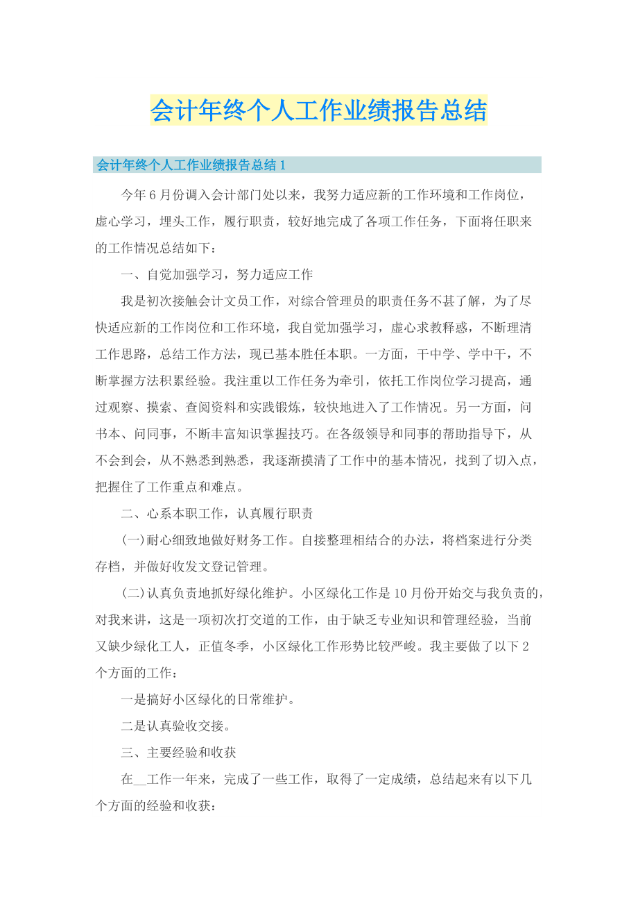 会计年终个人工作业绩报告总结.doc_第1页