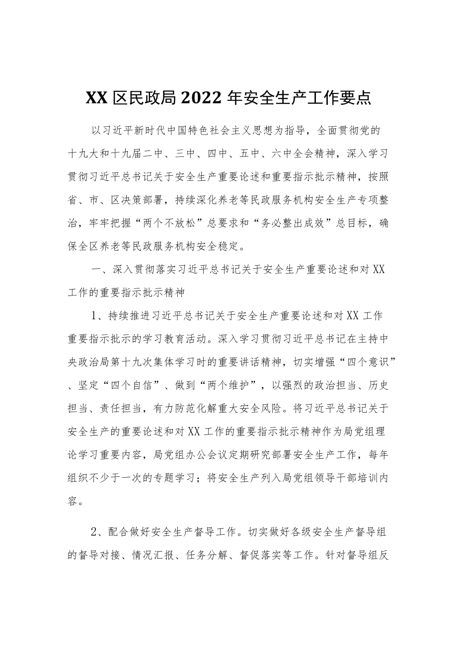 XX区民政局2022安全生产工作要点.docx_第1页