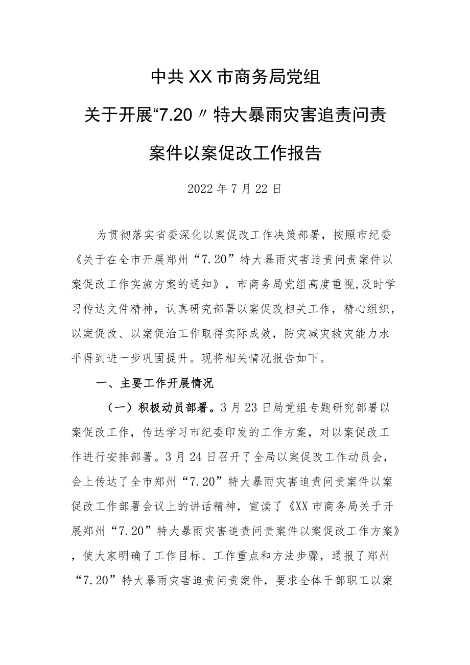 局开“7.20”特大暴雨灾害追责问责以案促改工作报告.docx_第1页