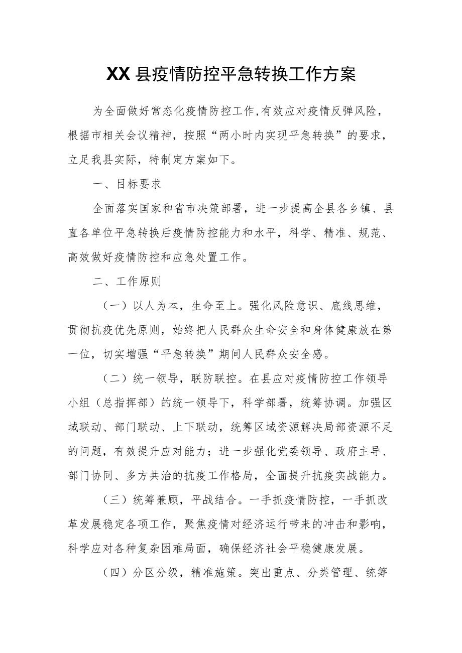 XX县疫情防控平急转换工作方案.docx_第1页