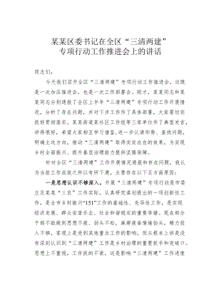 某某区委书记在全区“三清两建”专项行动工作推进会上的讲话.docx