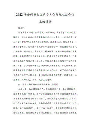 2022全州安全生产委员会电视电话会议上的讲话.docx