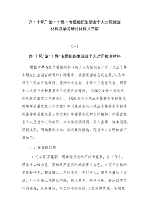 兴“十风”治“十弊”专题组织生活会个人对照检查材料及学习研讨材料共三篇.docx