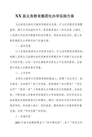 XX县义务教育集团化办学实施方案.docx