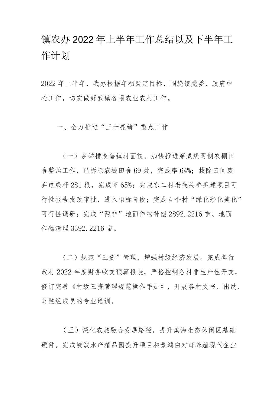 镇农办2022上半工作总结以及下半工作计划.docx_第1页