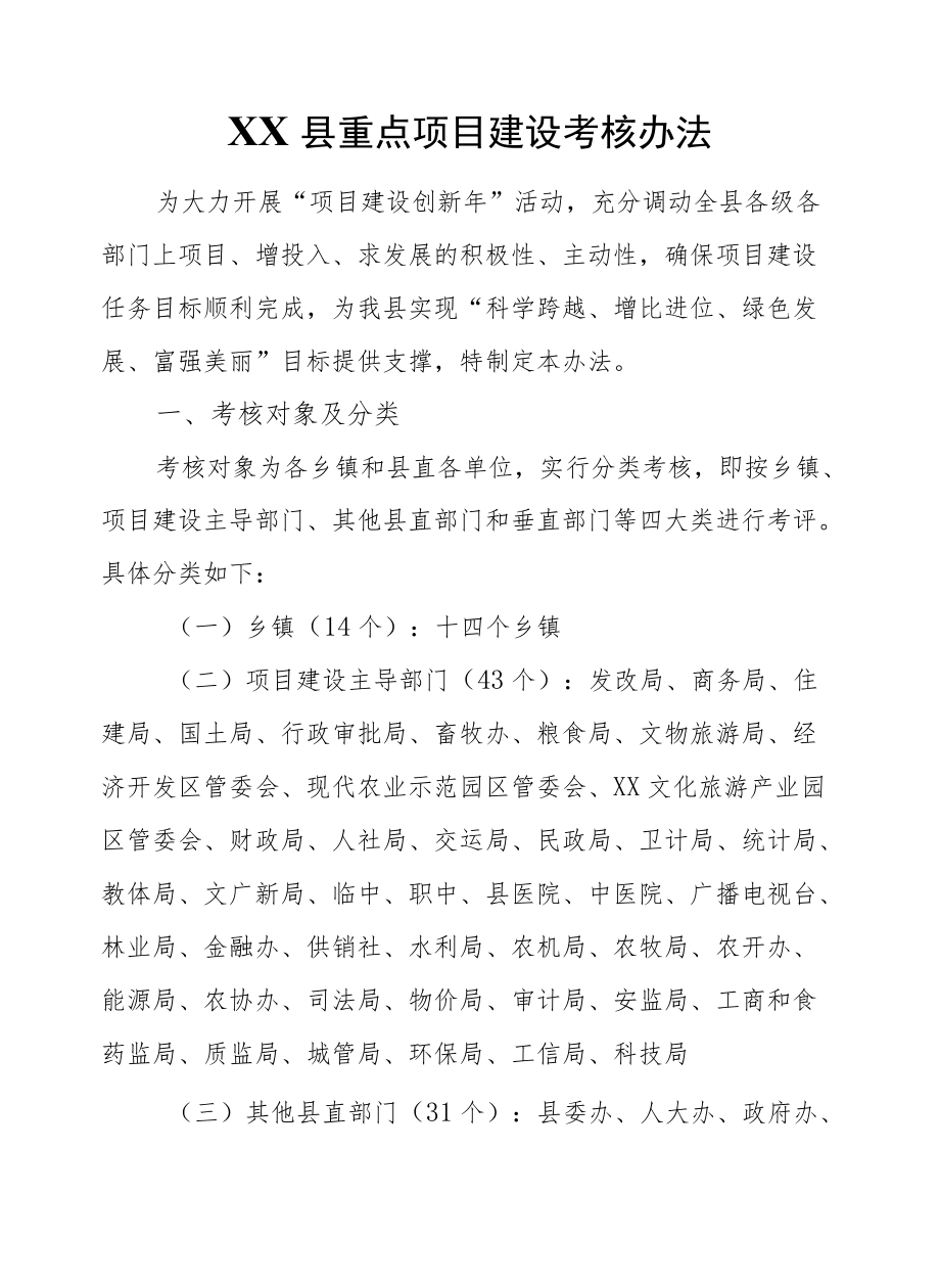 XX县重点项目建设考核办法.docx_第1页