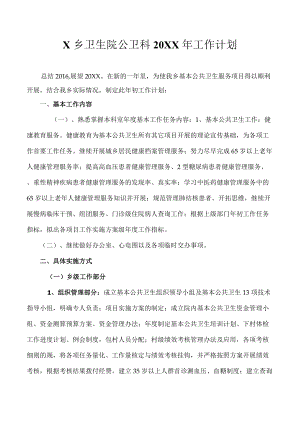 X乡卫生院公卫科工作计划.docx