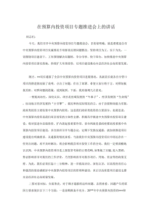 在预算内投资项目专题推进会上的讲话.docx