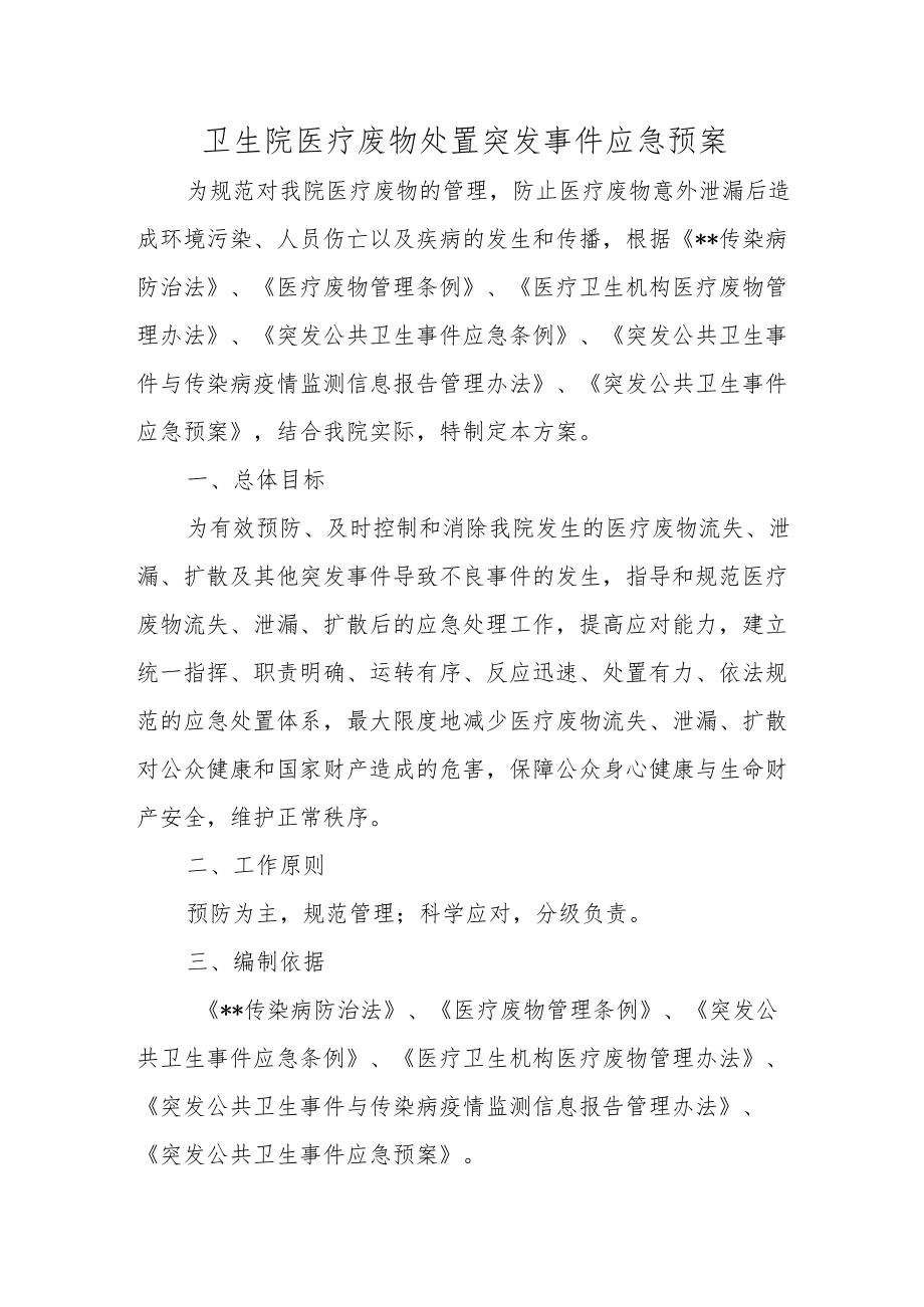 卫生院医疗废物处置突发事件应急预案.docx_第1页