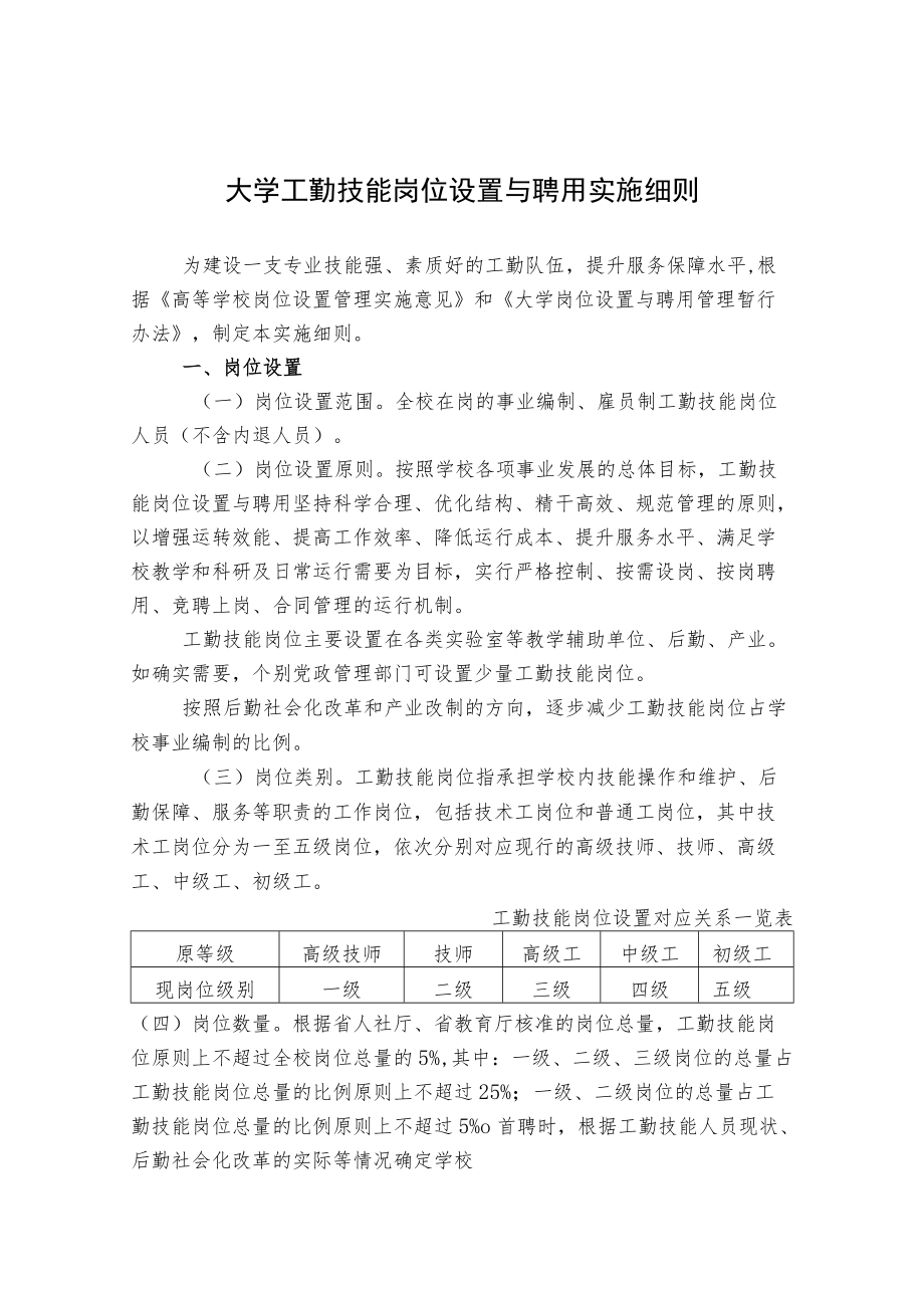 大学工勤技能岗位设置与聘用实施细则.docx_第1页