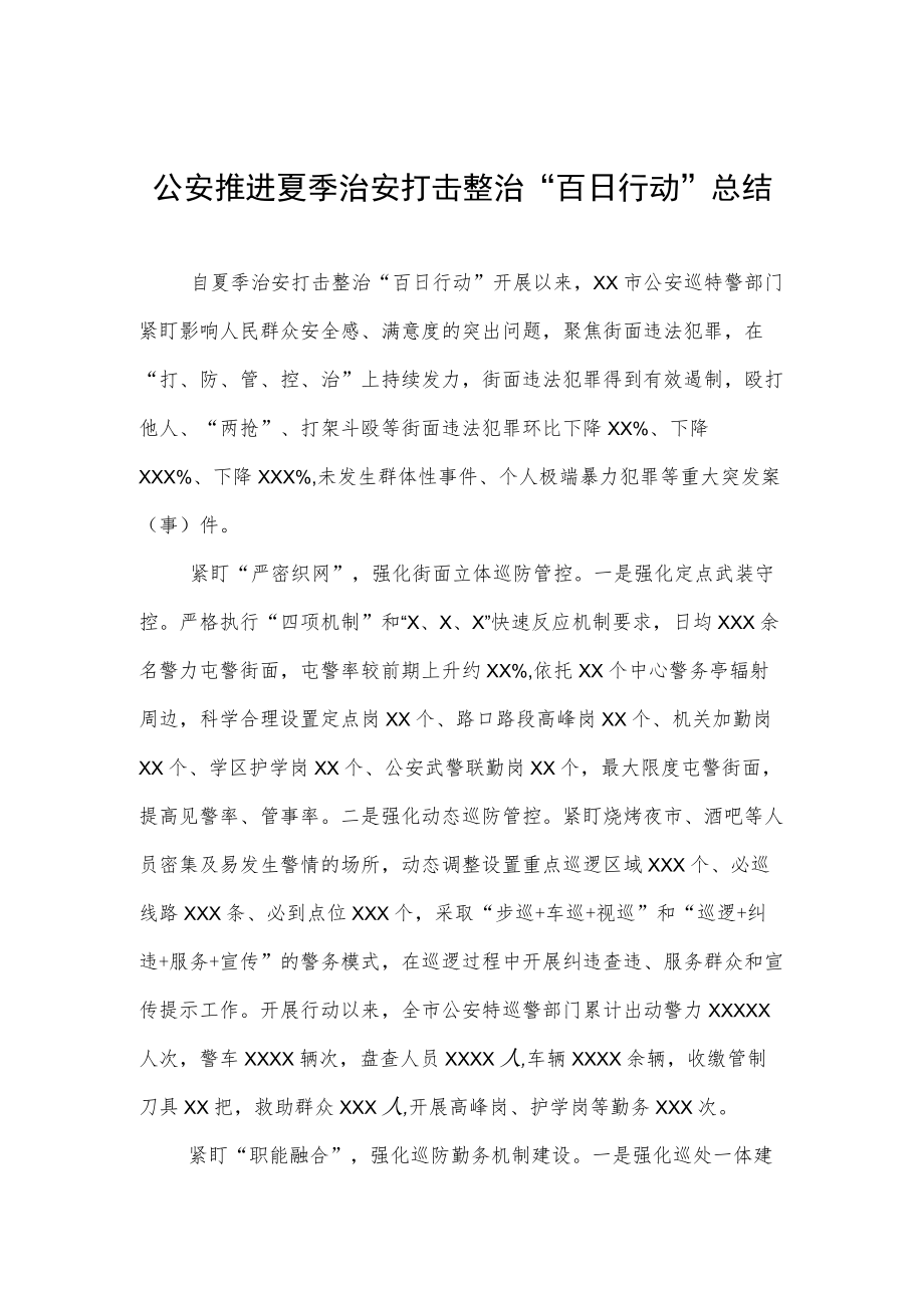 公安推进夏季治安打击整治“百日行动”总结.docx_第1页