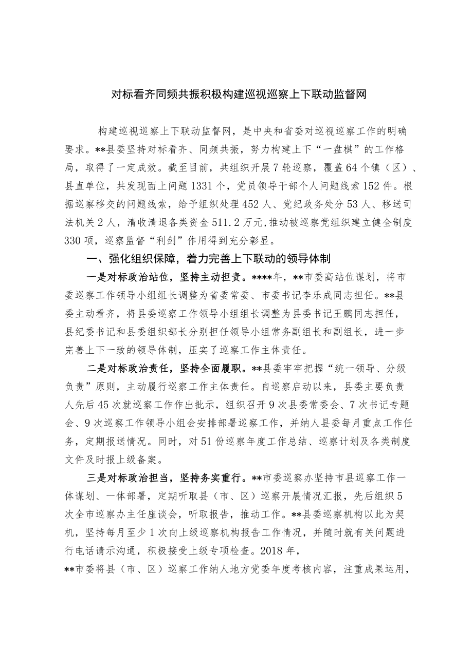 对标看齐 同频共振 积极构建巡视巡察上下联动监督网.docx_第1页