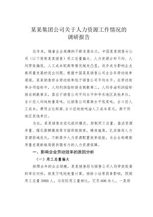 某某集团公司关于人力资源工作情况的调研报告.docx