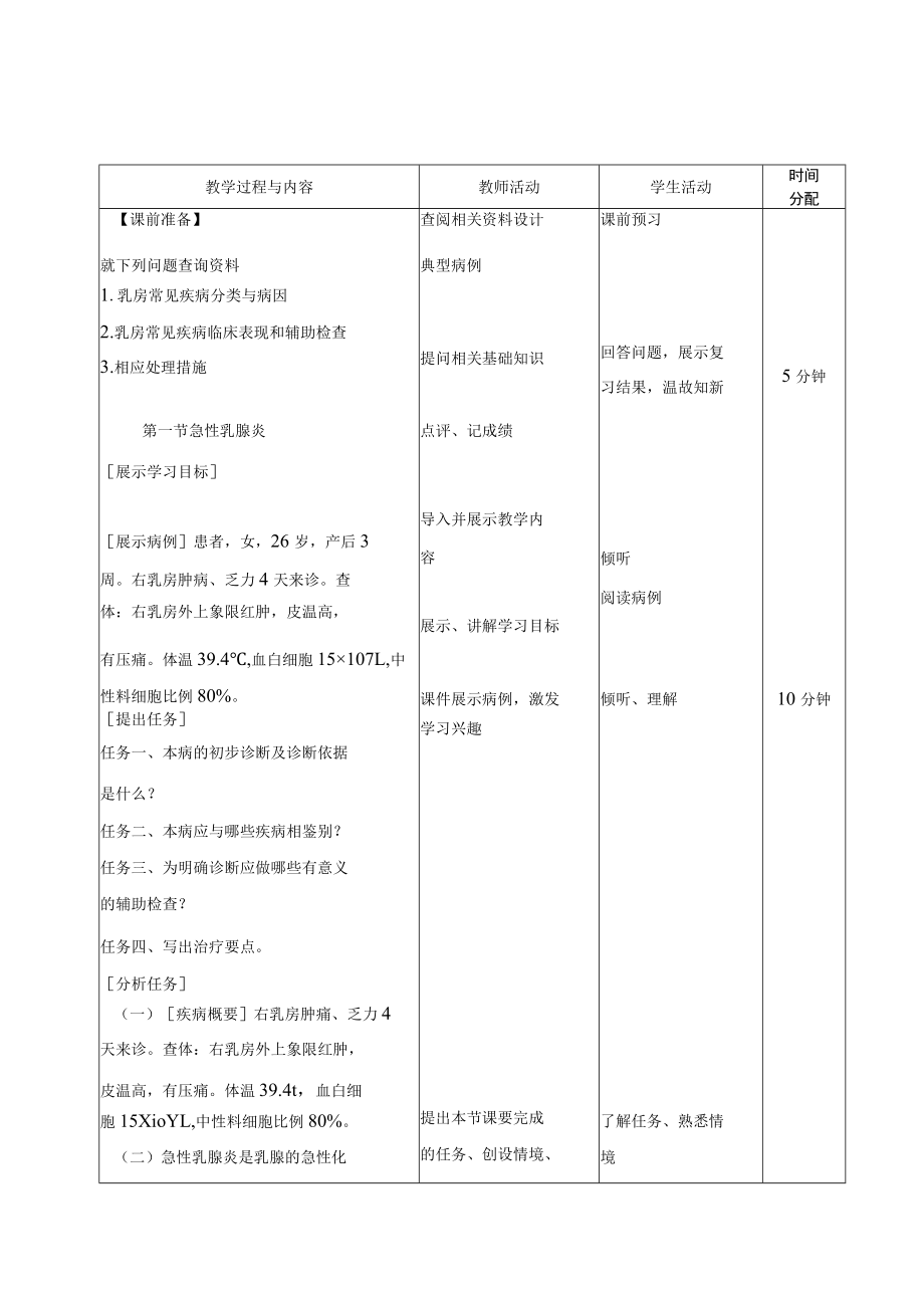 医学院教师课时授课计划(首页)乳房疾病教案.docx_第2页