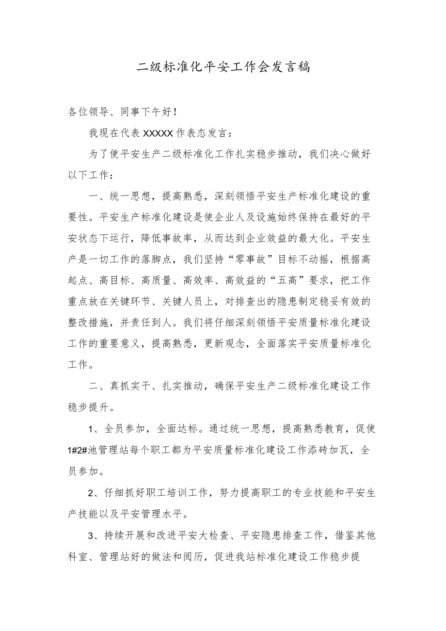 安全二级标准化发言.docx_第1页