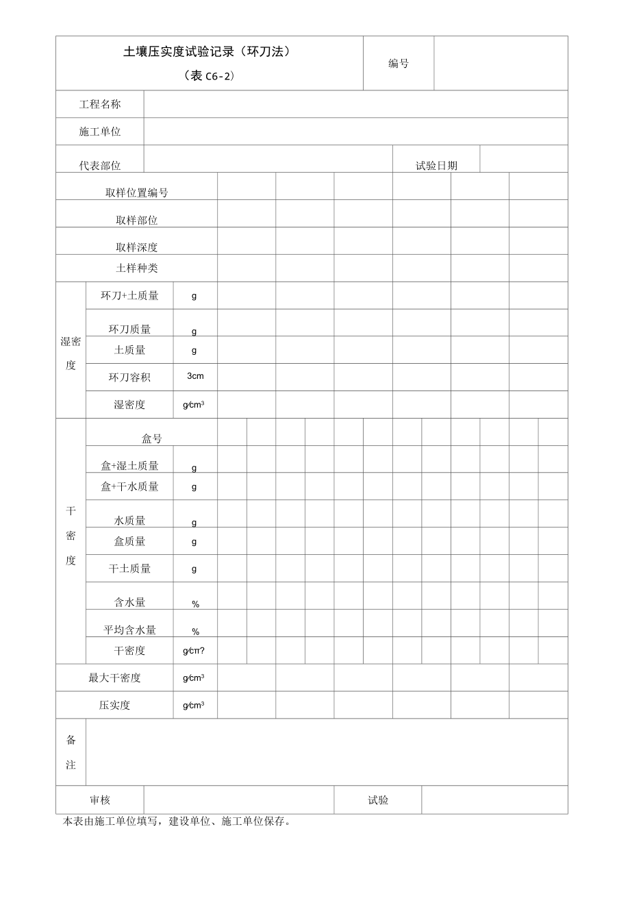 土壤压实度试验记录（环刀法）.docx_第1页