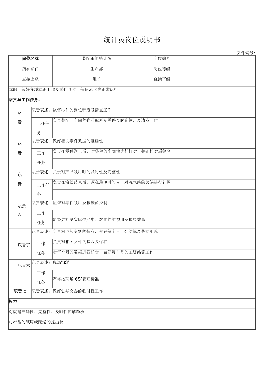 统计员岗位说明书.docx_第1页
