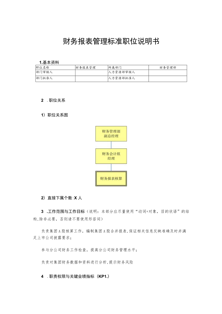 财务报表管理标准职位说明书.docx_第1页