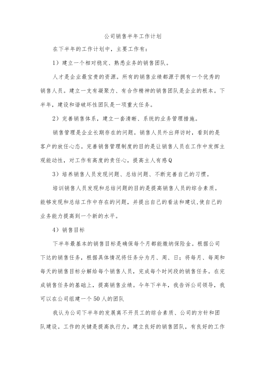 公司销售半工作计划.docx_第1页