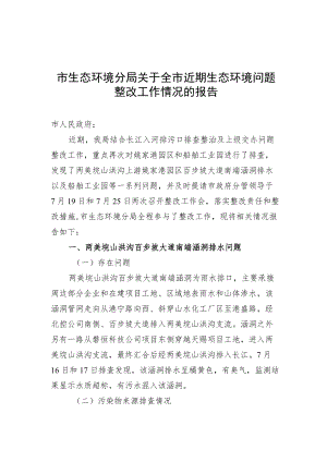 关于全市近期生态环境问题整改工作情况的报告2022.7.27.docx