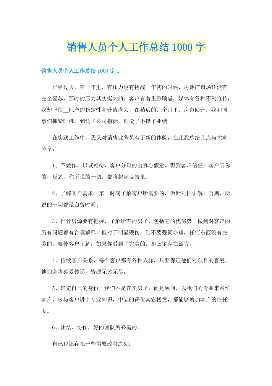 销售人员个人工作总结1000字.doc_第1页