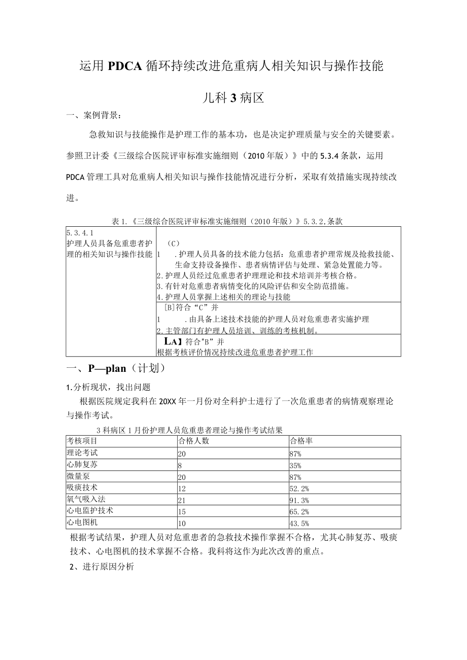 运用PDCA循环持续改进护士对危重病人相关知识与操作技能的掌握.docx_第1页