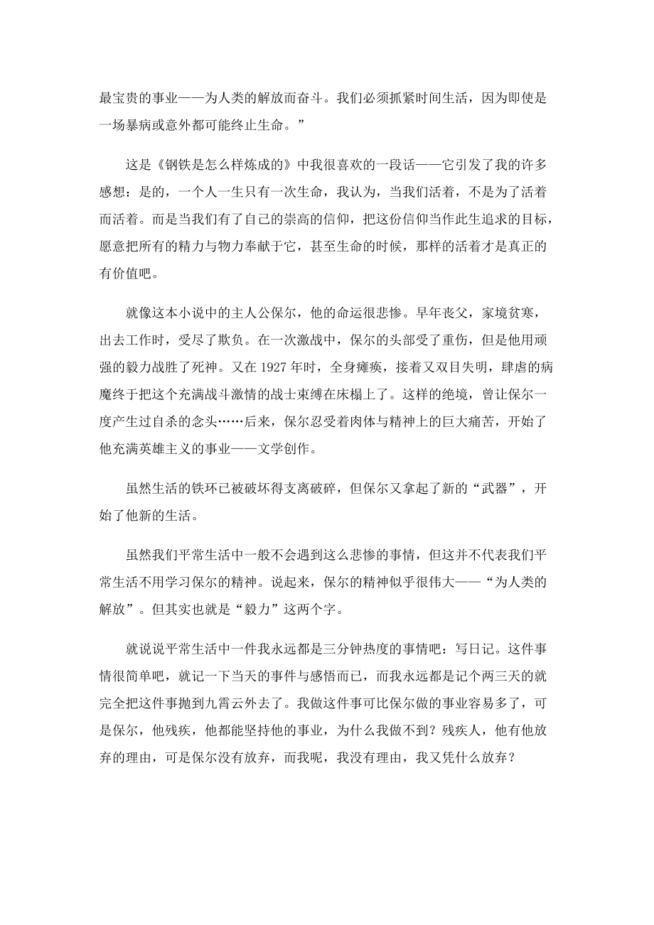 钢铁是怎样炼成的读书心得800字5篇.doc_第3页