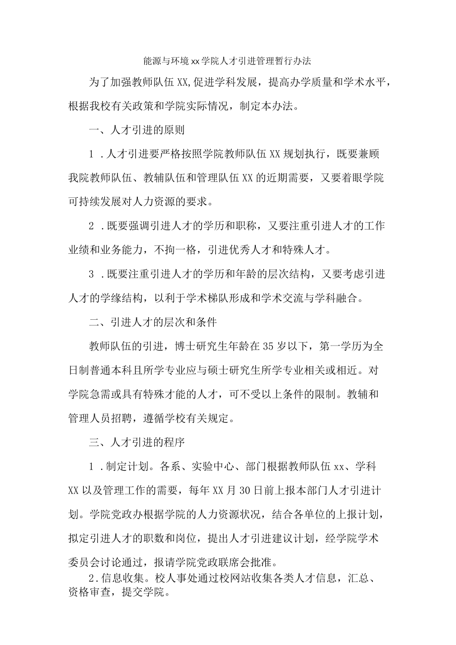 大学能源与环境学院人才引进管理暂行办法模板.docx_第1页