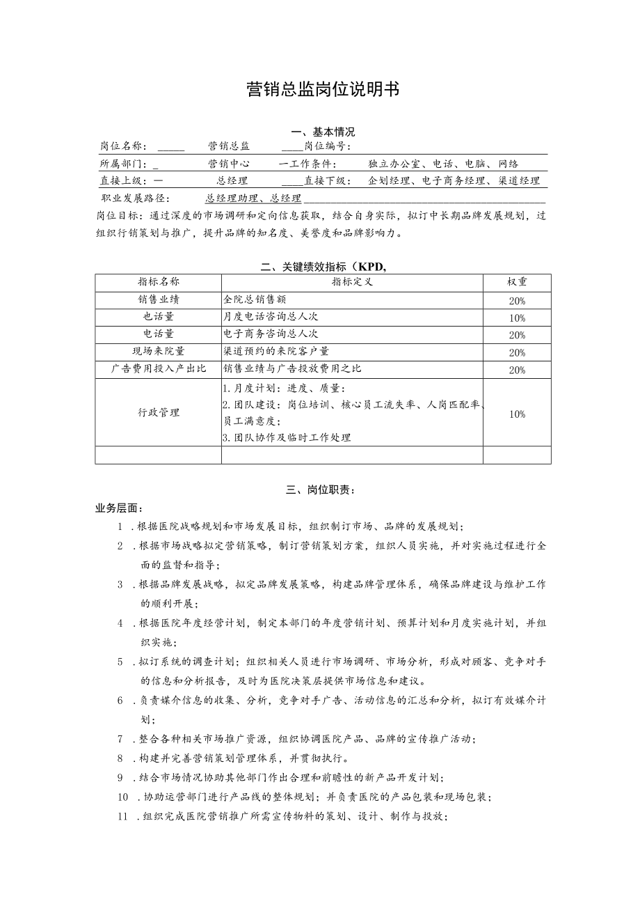 医美整形医院企划部岗位说明书汇编.docx_第2页