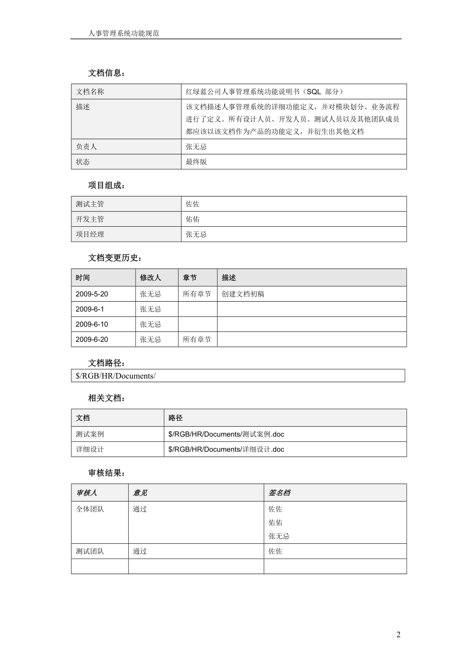 人事管理系统功能规范SQL数据库设计.docx_第2页