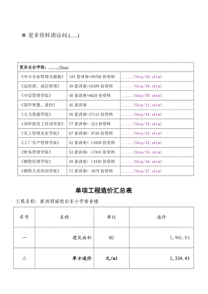 某小学宿舍楼单项工程造价汇总表.docx