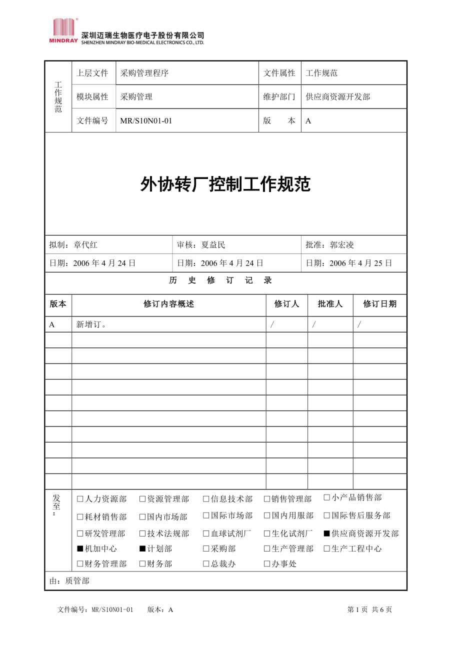 外协转厂控制工作规范--迈瑞.docx_第1页