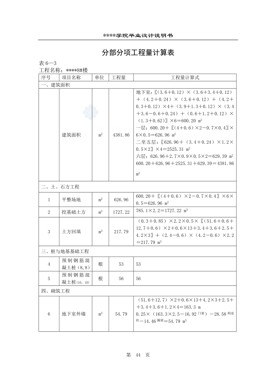 3.分部分项工程量计算表44-58_secret(DOC15页).doc_第1页